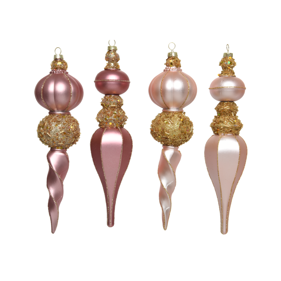 Frosted Pink & Gold Bead Icicle Ornament