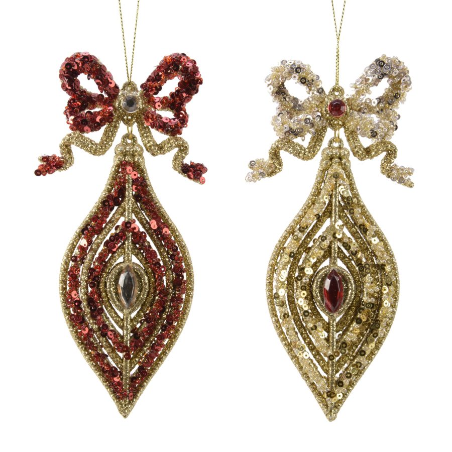 Red & Gold Sequin Teardrop Ornament