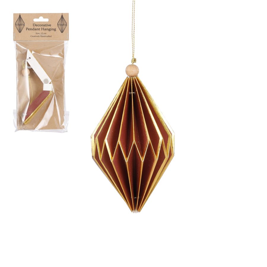 Brick Red & Gold Honeycomb Onion Bauble Christmas Ornament