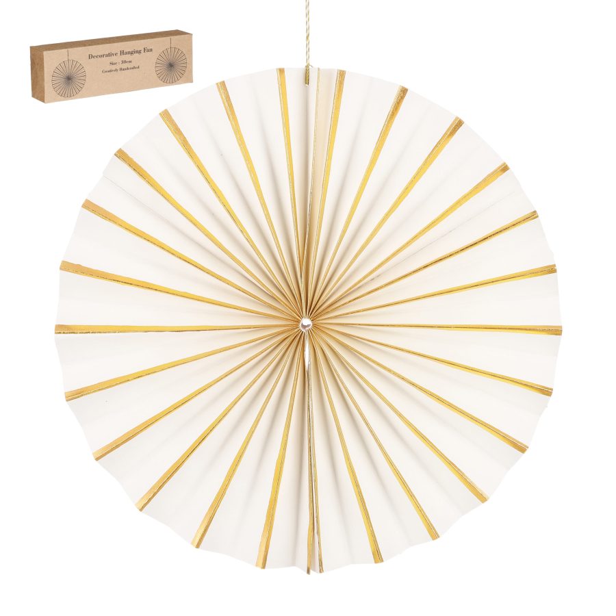 Hanging White & Gold Paper Christmas Fan