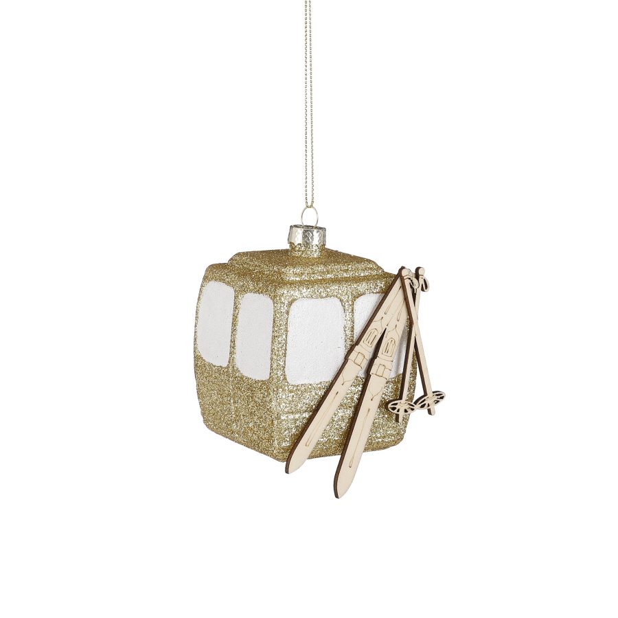Gold Ski Lift/Cable Car Christmas Decoration