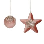 Dusky Pink Sequin Star & Bauble Christmas Decorations