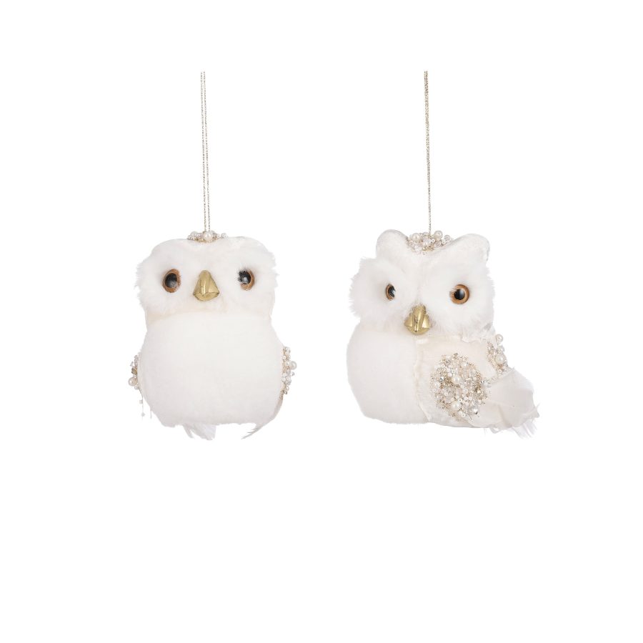 White & Cream Owl Christmas Ornament