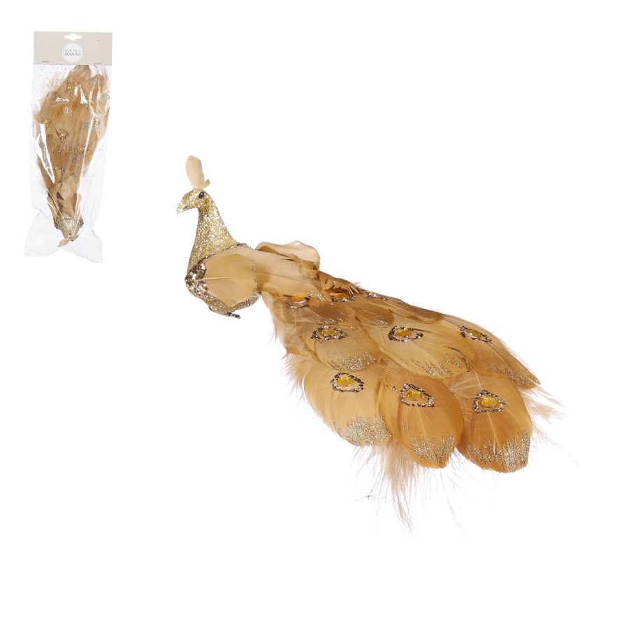 Gold Peacock Clip-On Christmas Decoration