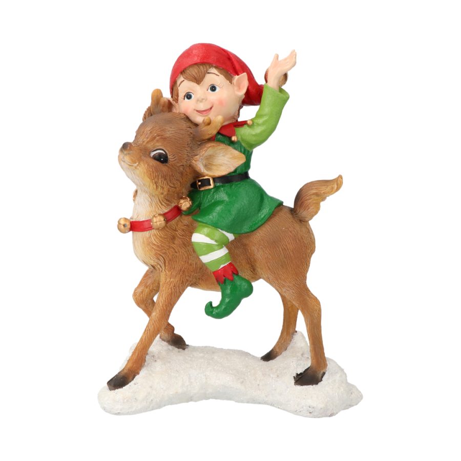 Timstor Elf Riding Reindeer Ornament