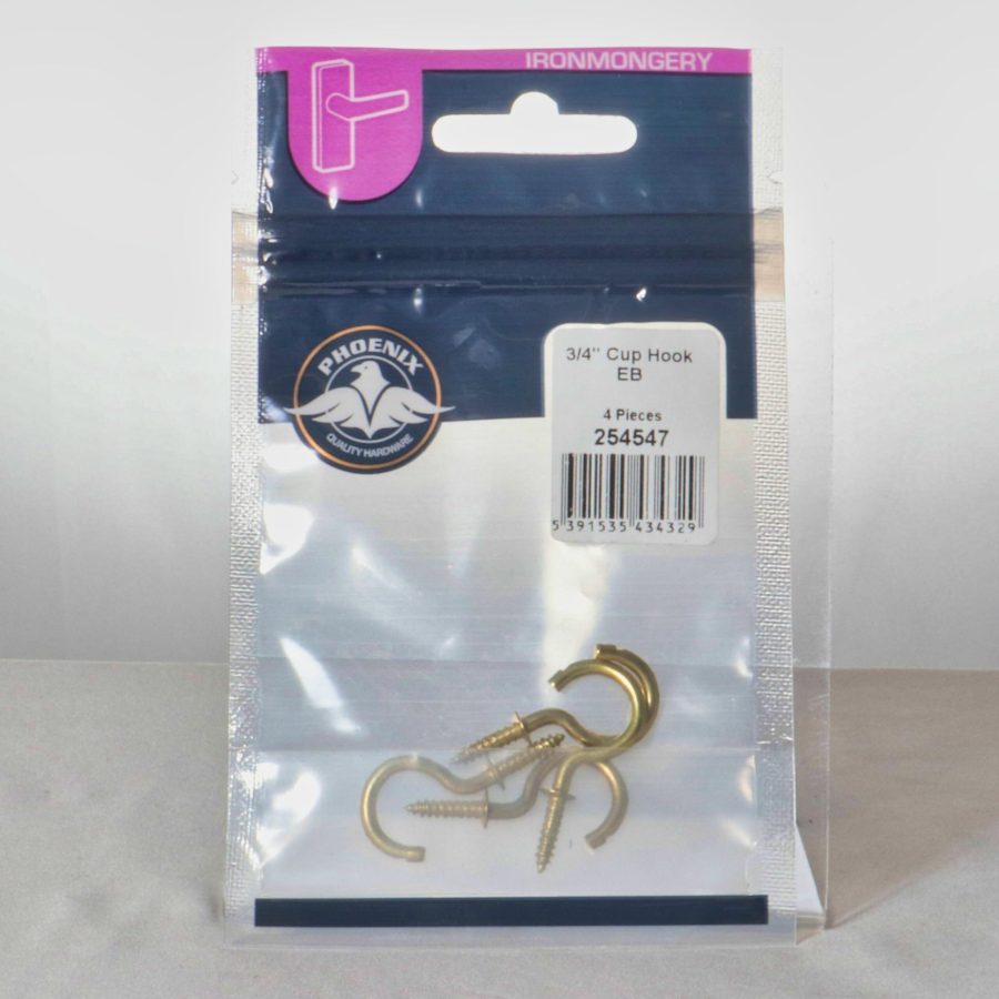 Phoenix 3/4" Cup Hook - EP Brass