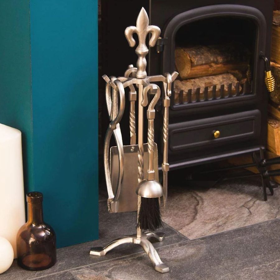 Pewter Fleur De Lys 5 Piece Fireside Companion Set - Image 2
