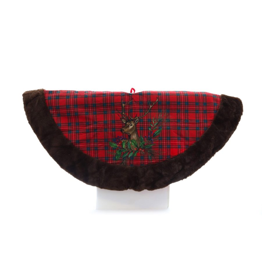 Tartan Christmas Tree Skirt With Fur Trim