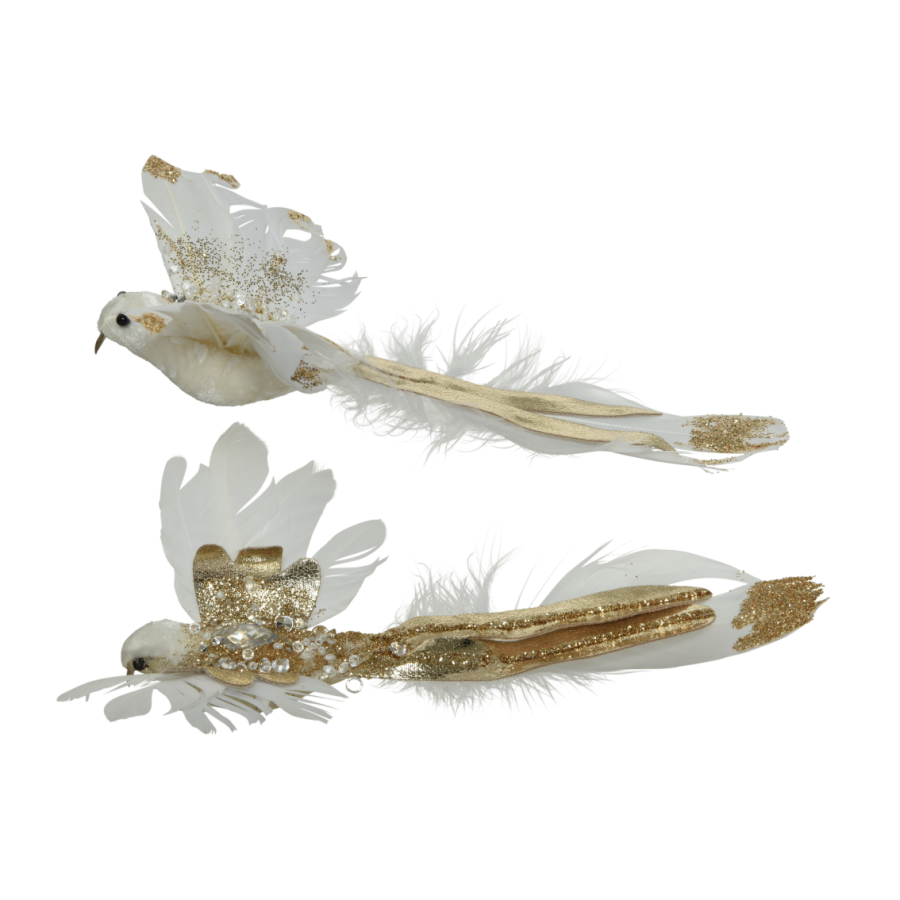 White & Gold Bird Clip-On Christmas Decoration
