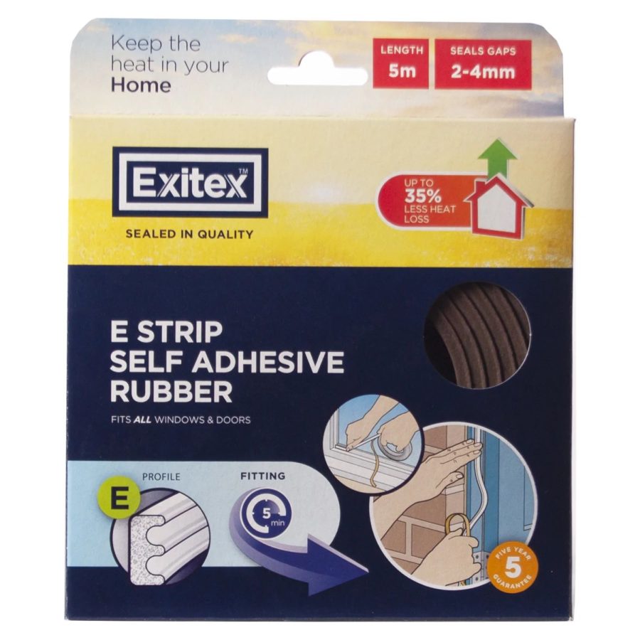 Exitex EPDM Rubber E Strip Draught Excluder