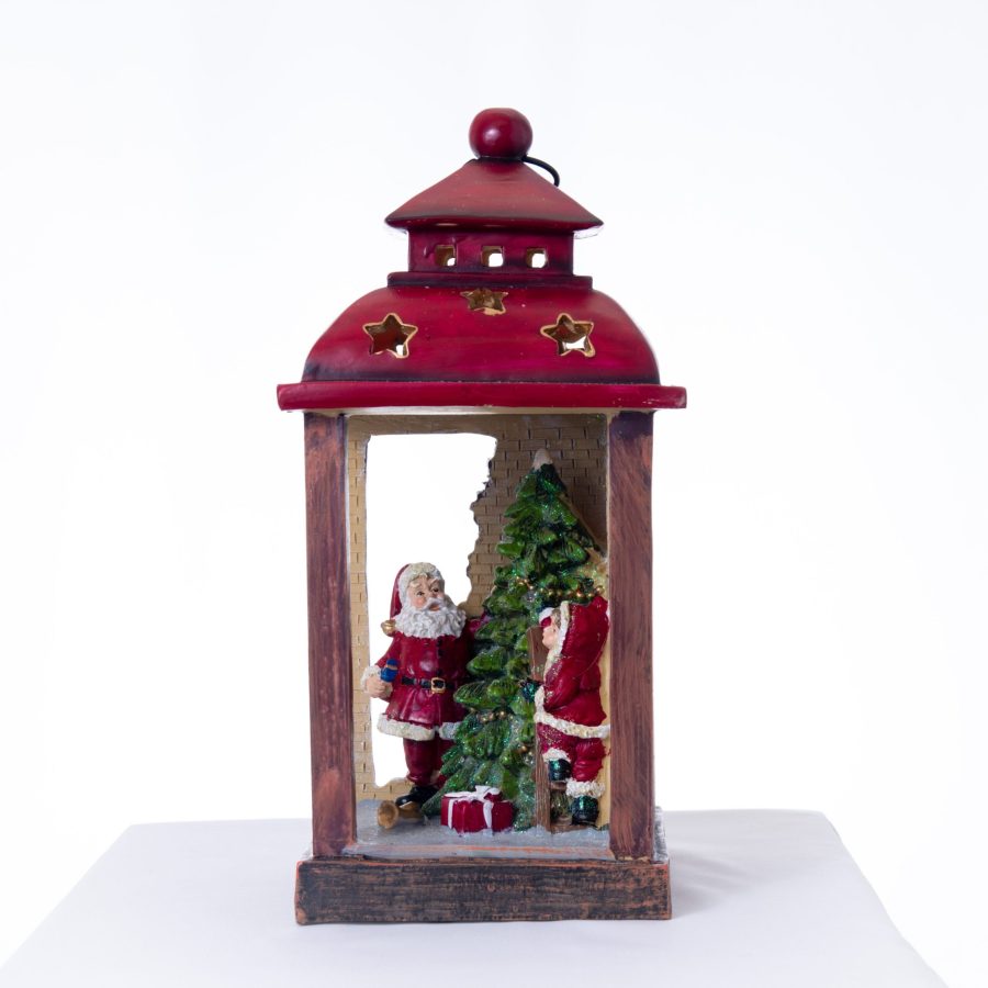Red Decorative Lantern With Santa