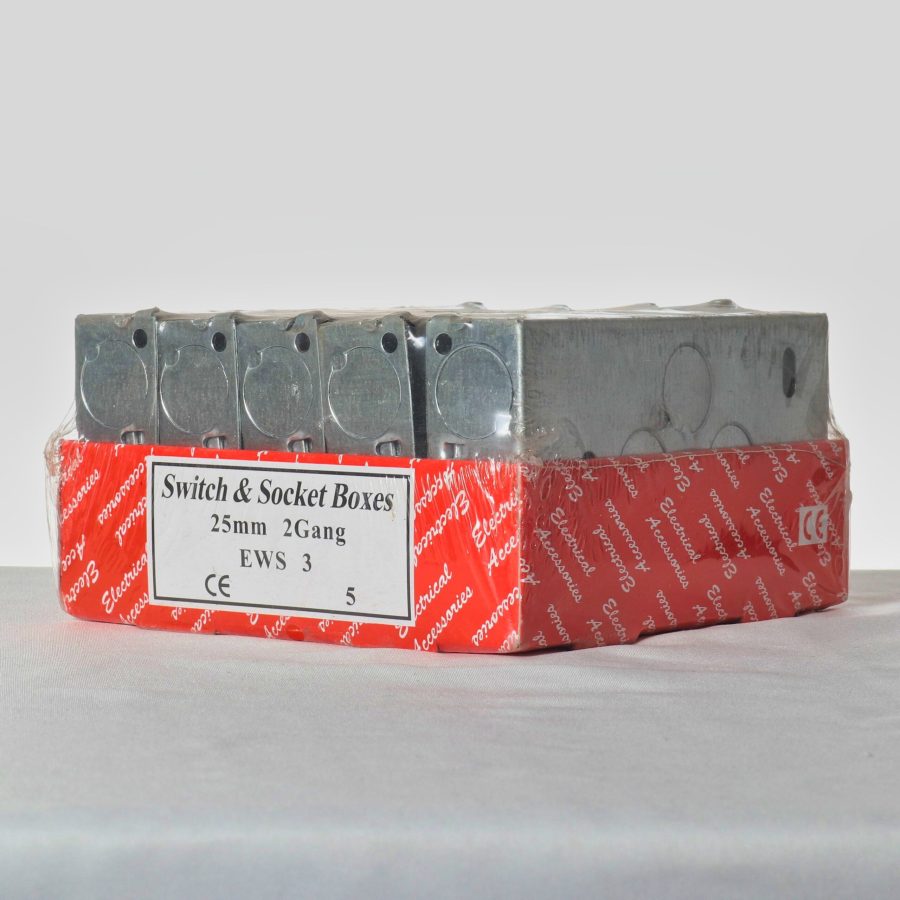 Switch & Socket Box Metal 2 Gang 25mm 5pk