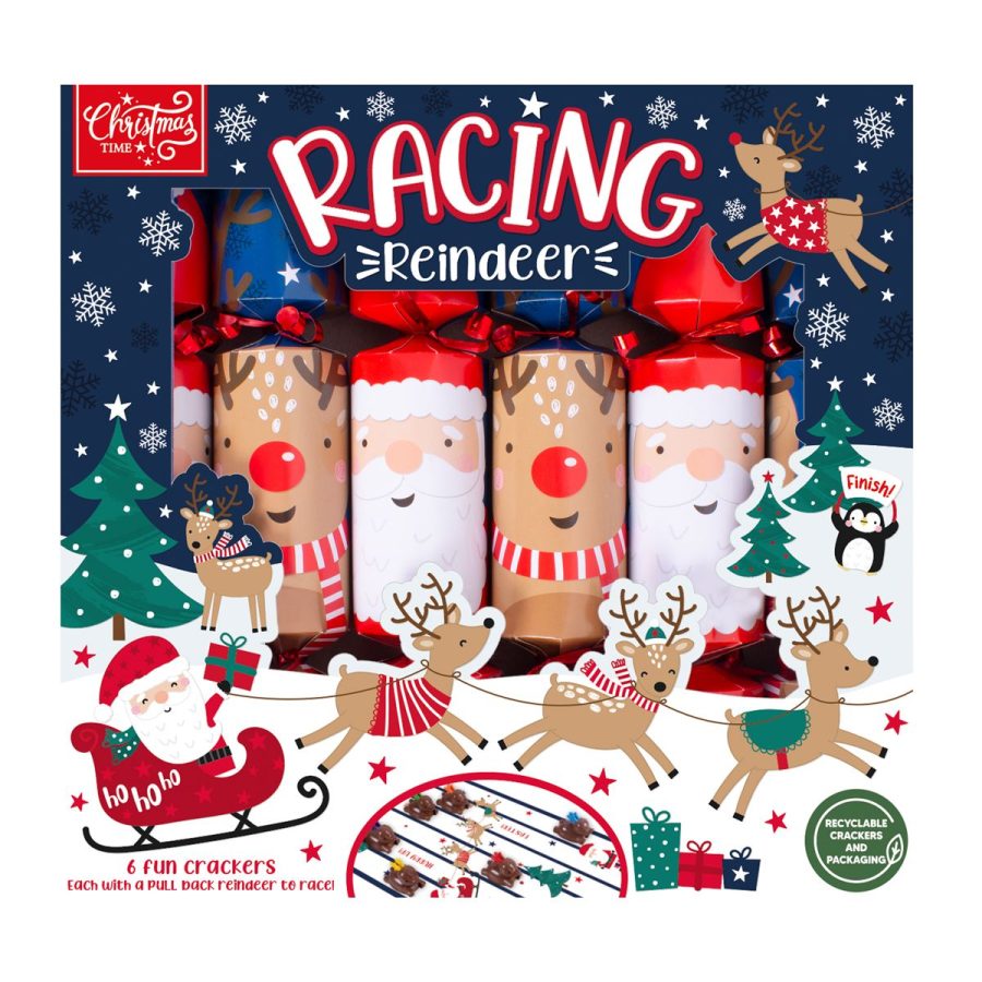 Racing Reindeers Christmas Crackers - Pack of 6