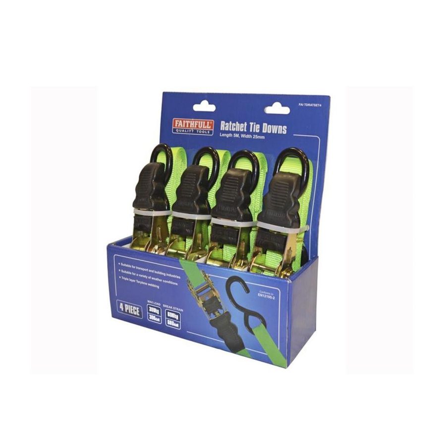 Faithfull Green Ratchet Tie Down Set