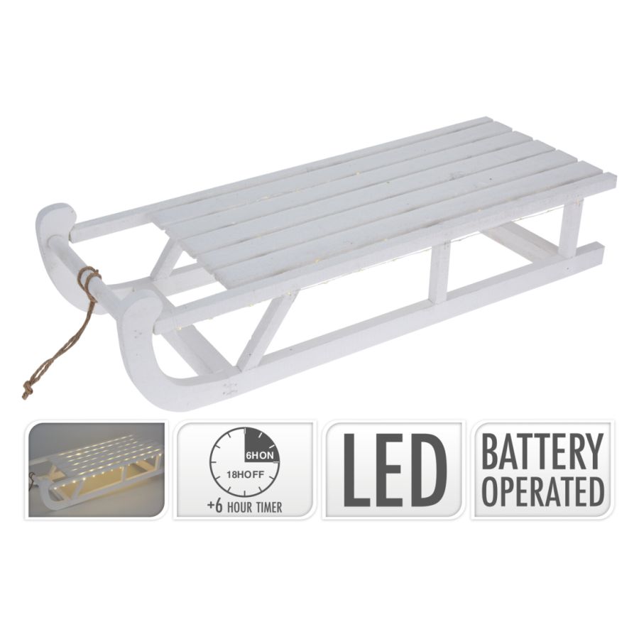 Light Up Wooden Sledge - White