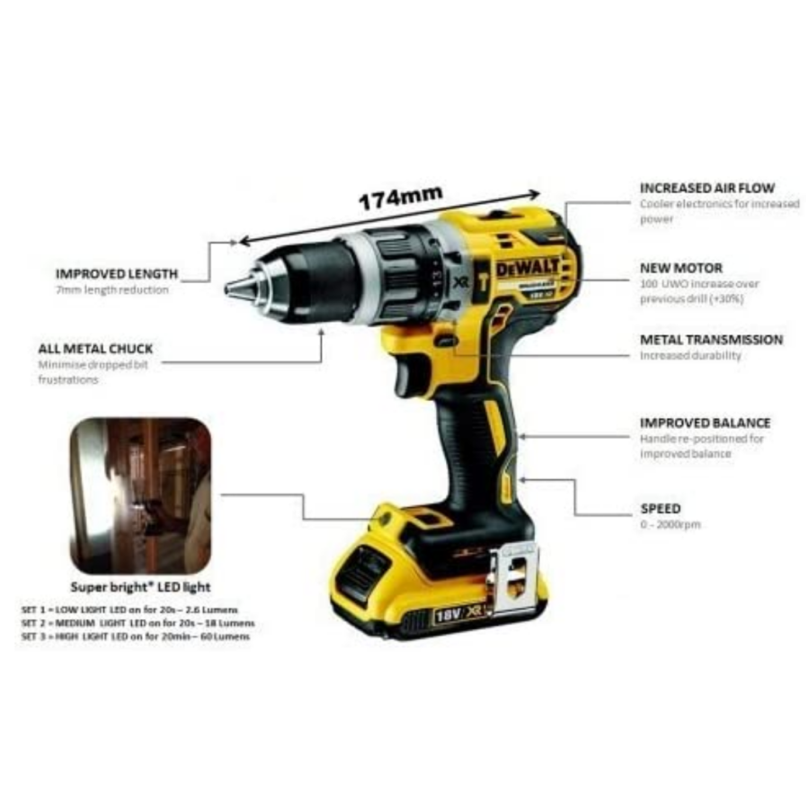DeWalt 18V Combi Drill with Free 32 Piece Bit Set - Image 3