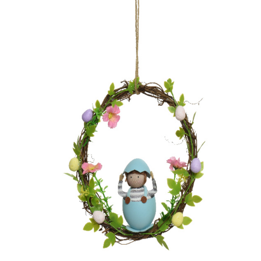 Meadow Friends Rattan Easter Wreath with Figurine - Image 3