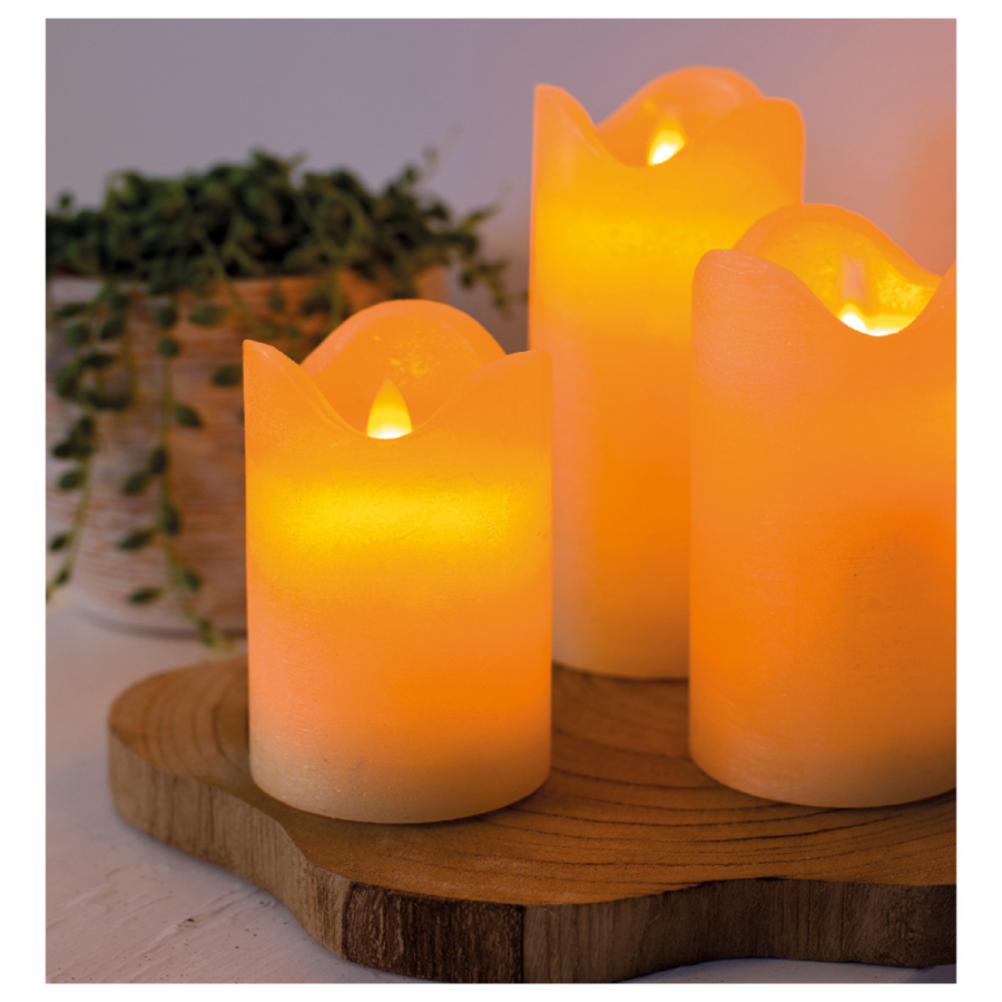 Set of 3 LED Wax Candles with Remote Control (Cream) - Image 5