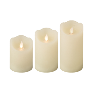 Set of 3 LED Wax Candles with Remote Control (Cream)
