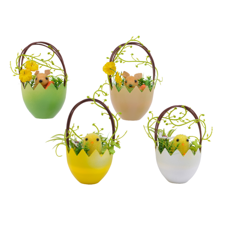 Plastic Coloured Easter Egg Basket With Chick or Bunny