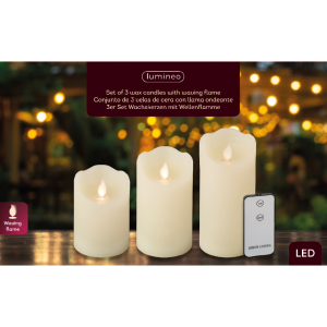 Set of 3 LED Wax Candles with Remote Control (Cream) - Image 3