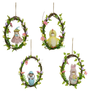 Meadow Friends Rattan Easter Wreath with Figurine