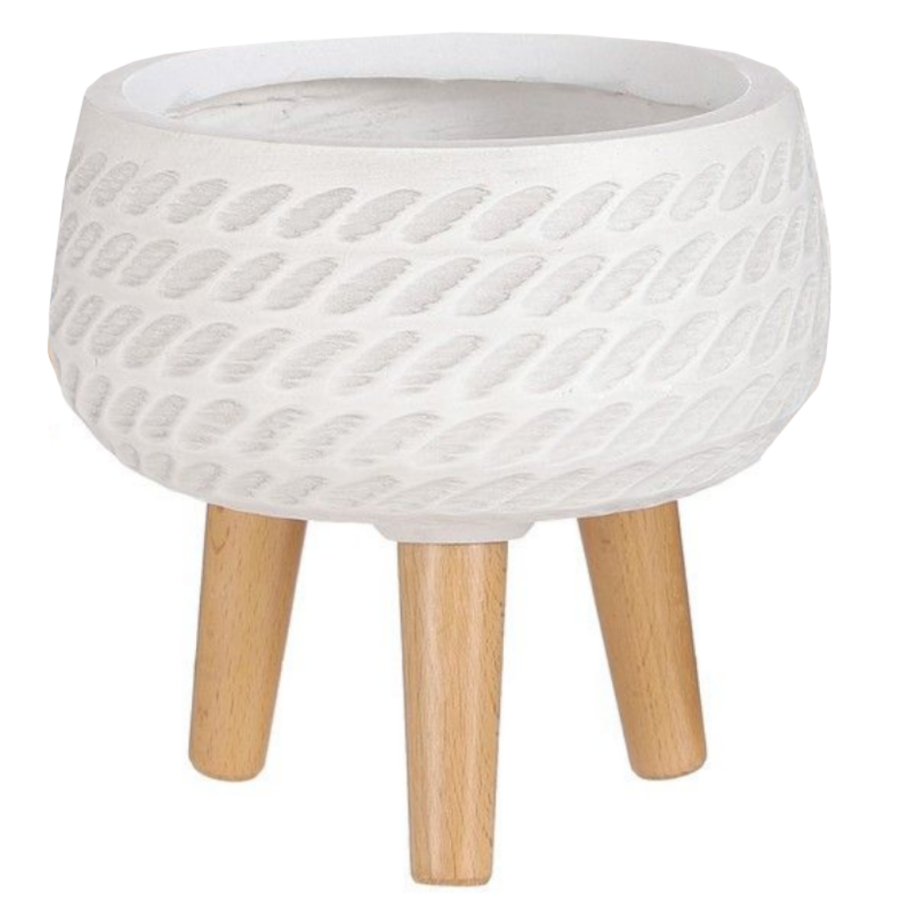 Large Off White Corda Ceramic Planter on Wooden Legs