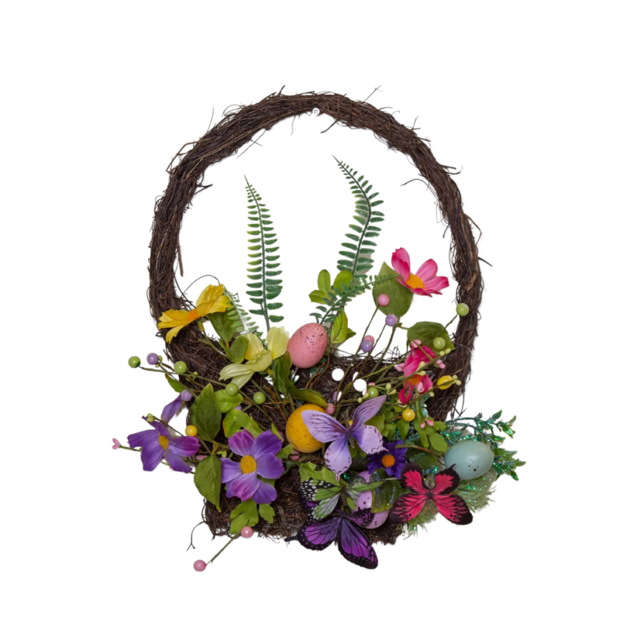 Easter Egg Basket with Butterflies, Eggs & Blooms 16"