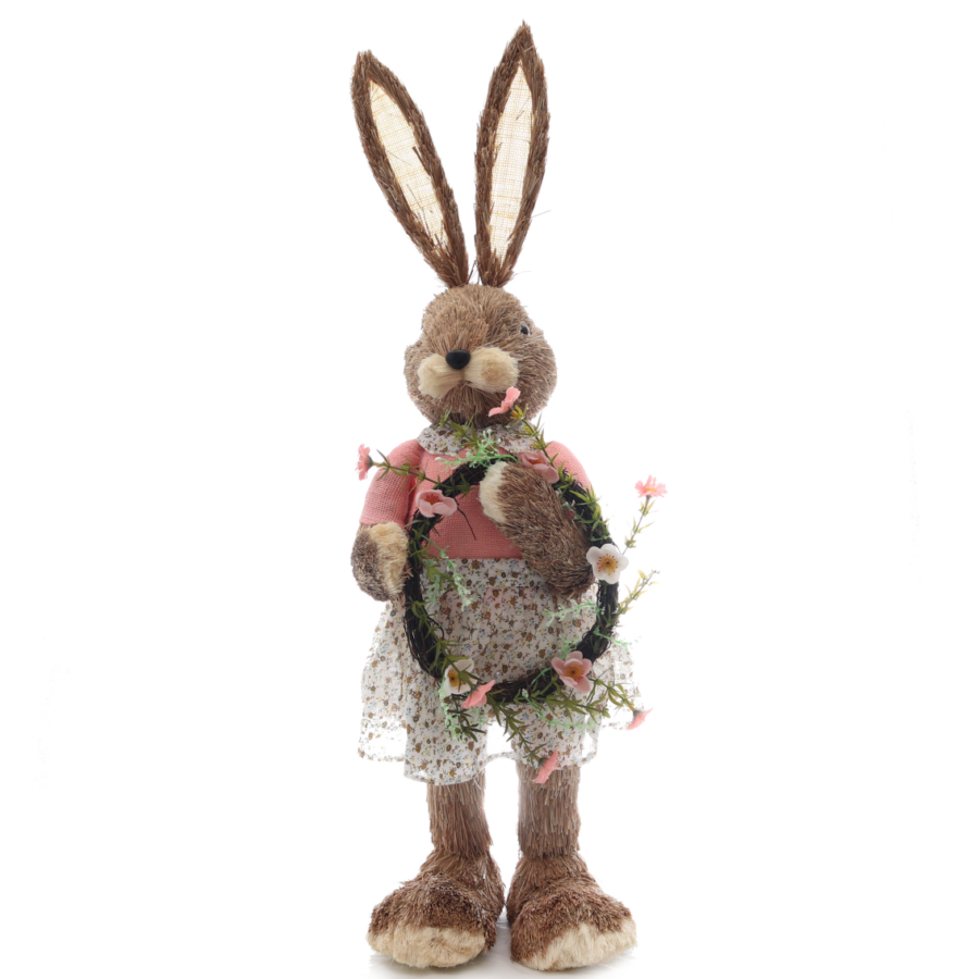 Mrs Rabbit With Wreath Figurine Easter Decoration