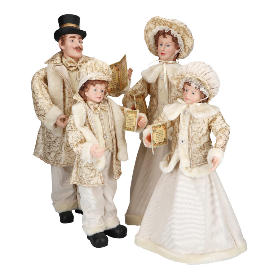 Set Of 4 Large Cream & Gold Carollers Christmas Decoration