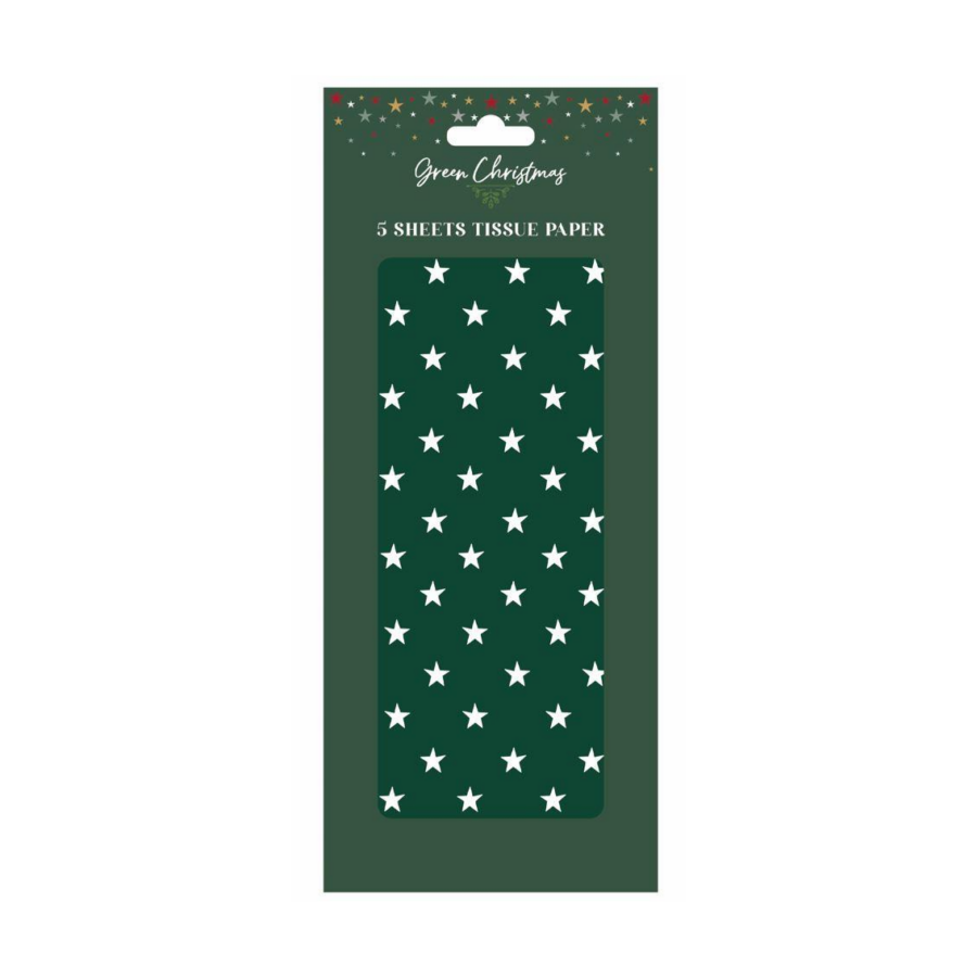 Green Christmas Tissue Paper With Green Star (5 Sheets)