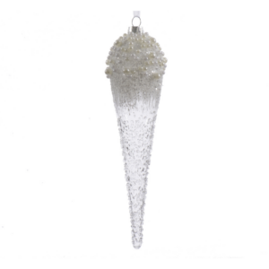 Set of 2 Glass Icicle Tree Ornaments Speckled With Pearls
