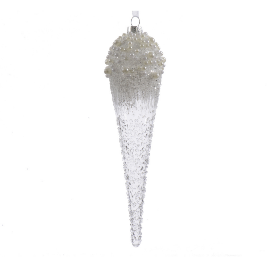Set of 2 Glass Icicle Tree Ornaments Speckled With Pearls