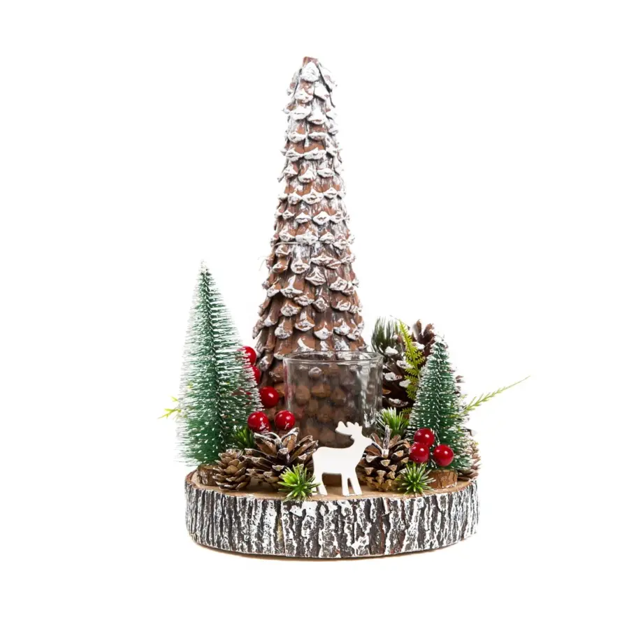 Tealight Holder Snowy Trees On A Log 38cm