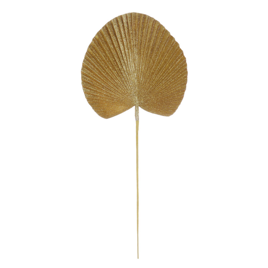 Gold Glittered Leaf Fan on Stem 53cm