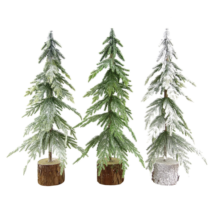 Snowy Tree On Wooden Disc Christmas Decoration 41cm