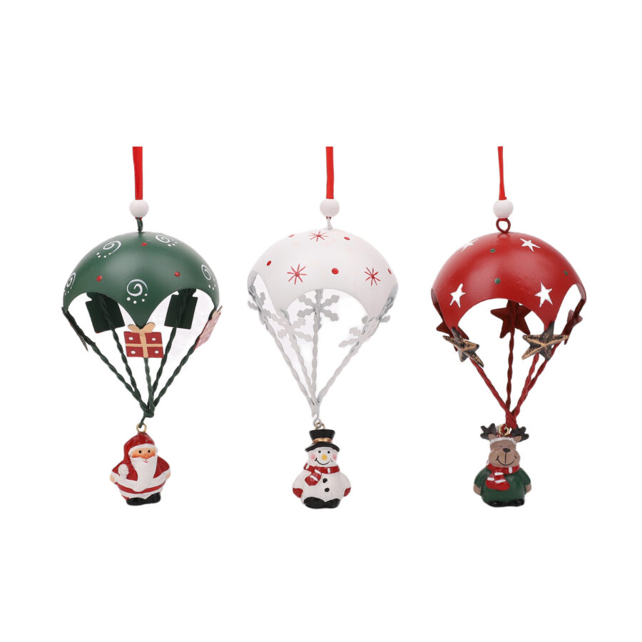 Christmas Parachute with Santa, Snowman or Reindeer Ornament 15cm