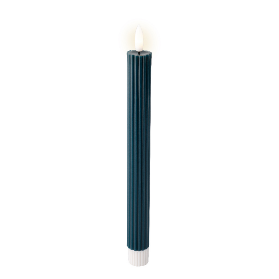 Dark Teal LED Ribbed Wax Dinner Candles (Pack of 2)