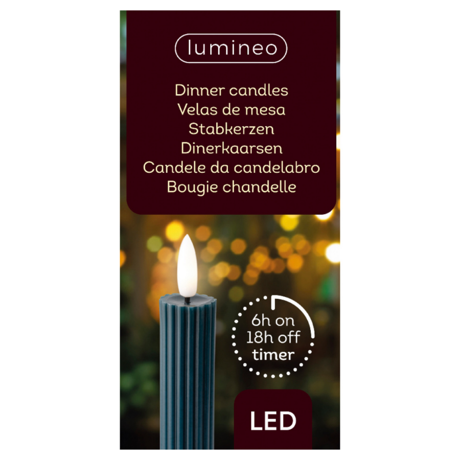 Dark Teal LED Ribbed Wax Dinner Candles (Pack of 2) - Image 2