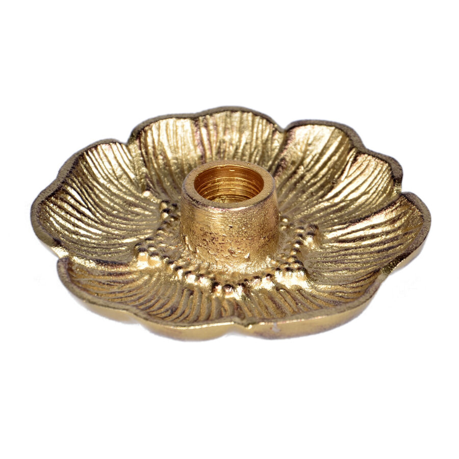 Houston Flower Antique Gold Dinner Candle Holder 13cm
