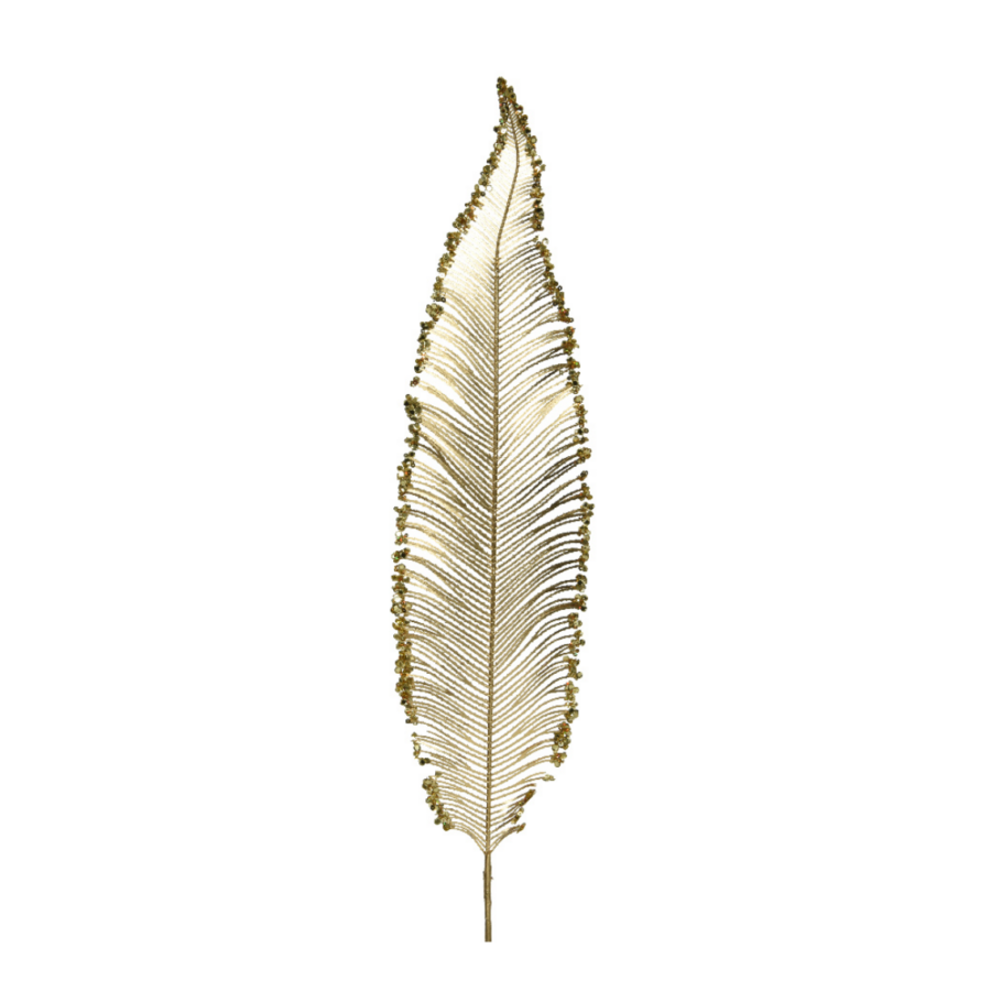 Gold Fern Spray On Stem with Glitter 79cm