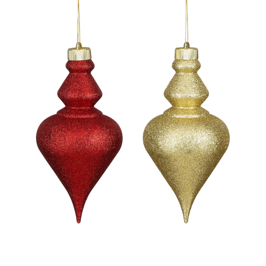 Red or Gold Finial Shaped Baubles 22cm