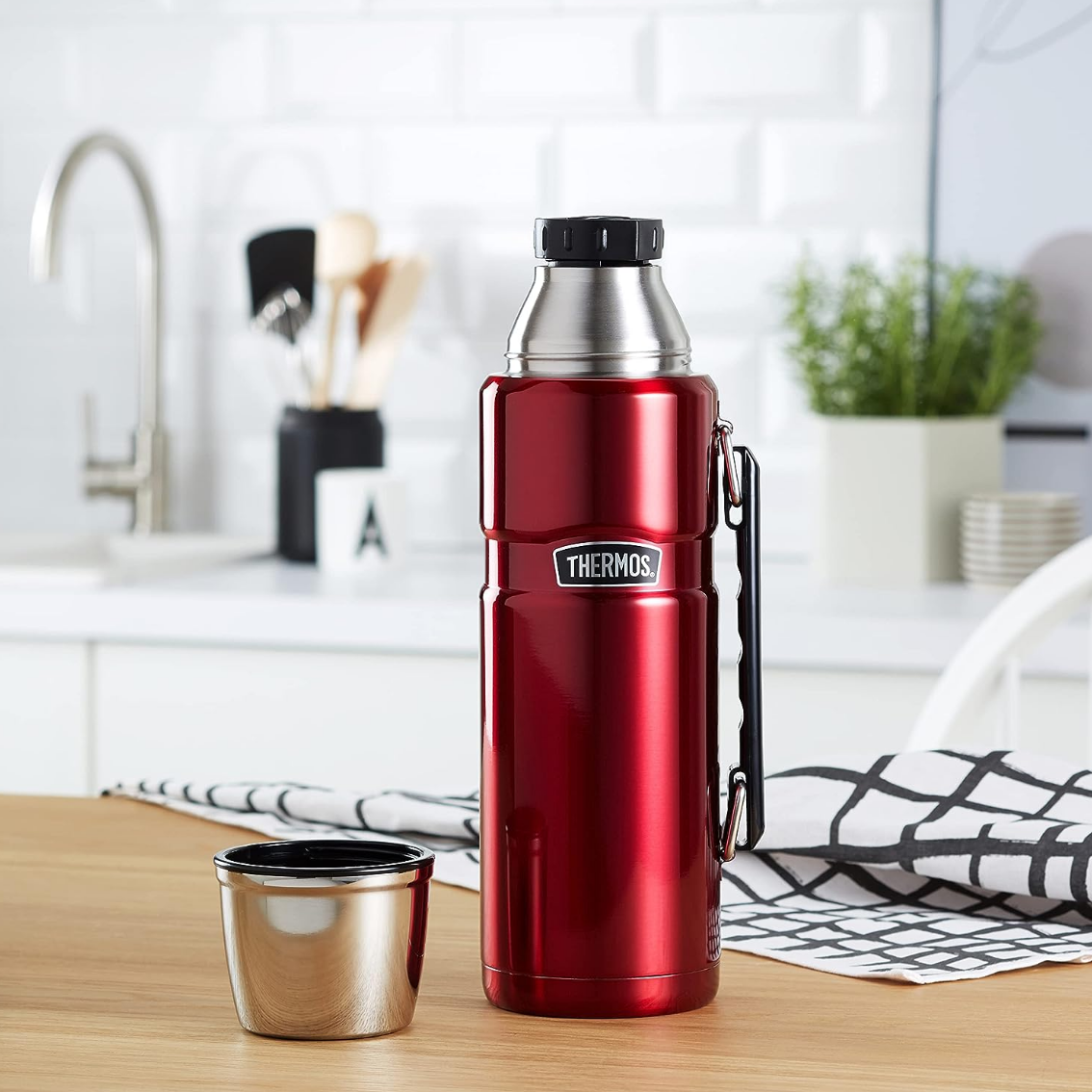 Red Thermos Stainless Steel King Flask Vacuum Insulated 1.2lt