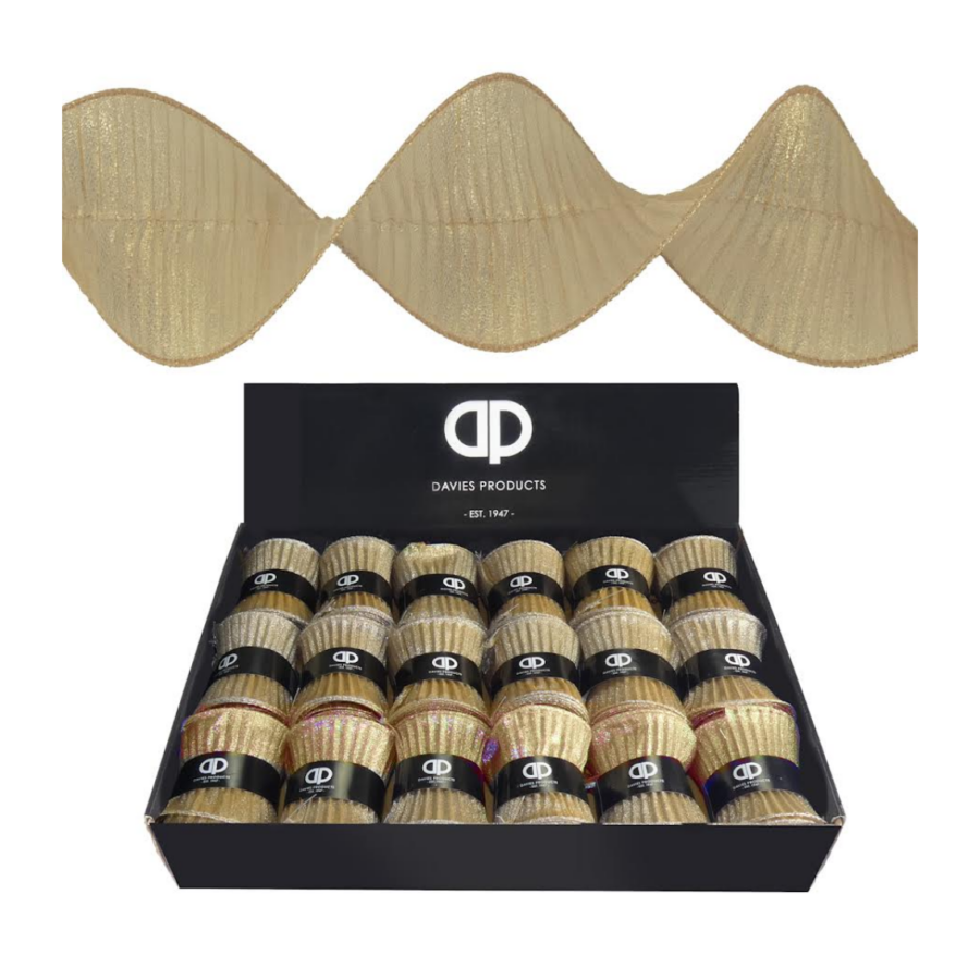 Davies Ruffle Ribbon in Gold 10cm X 2.7m