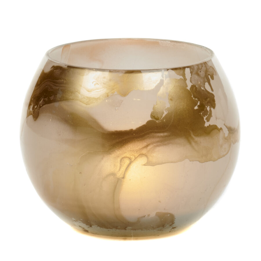 Gold Marbled Glass Ball Tealight Holder