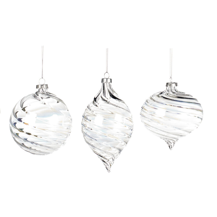 Antique Glass Clear Bauble, Swirl Ball and Finial Ornament