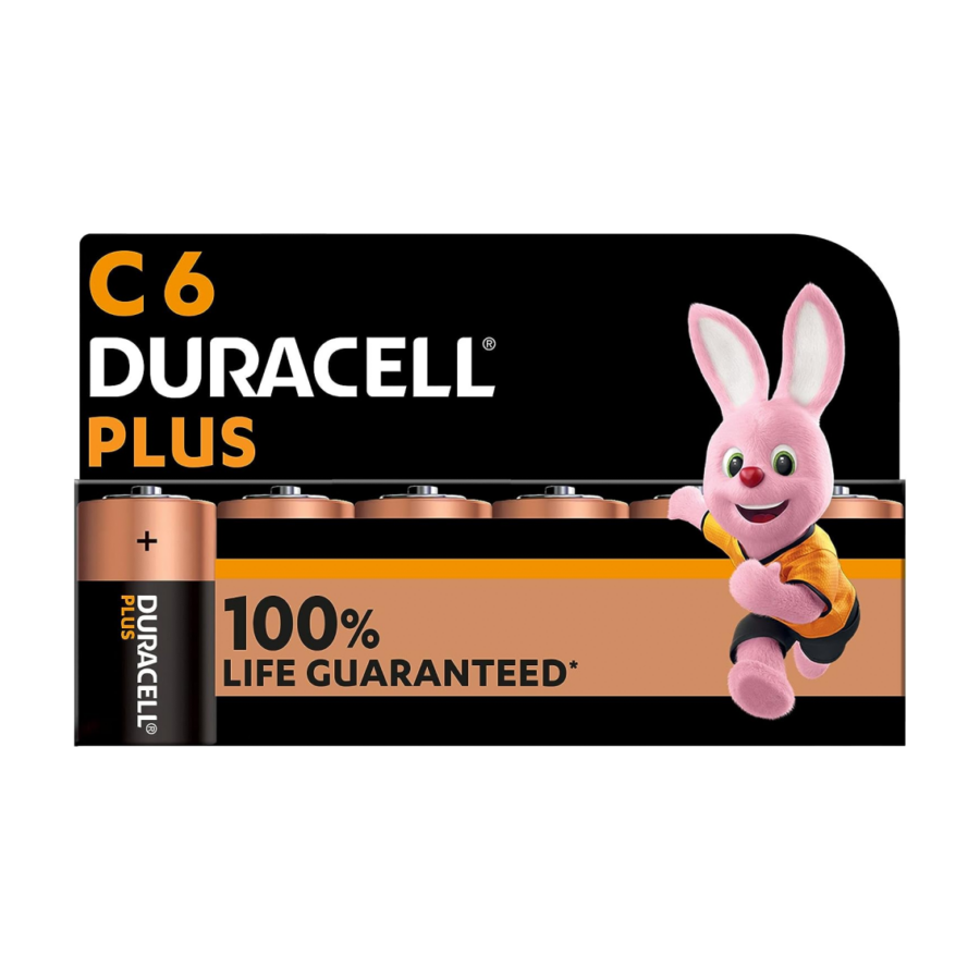 Duracell C Plus Power 100% Extra Life Alkaline Batteries (Pack of 6)