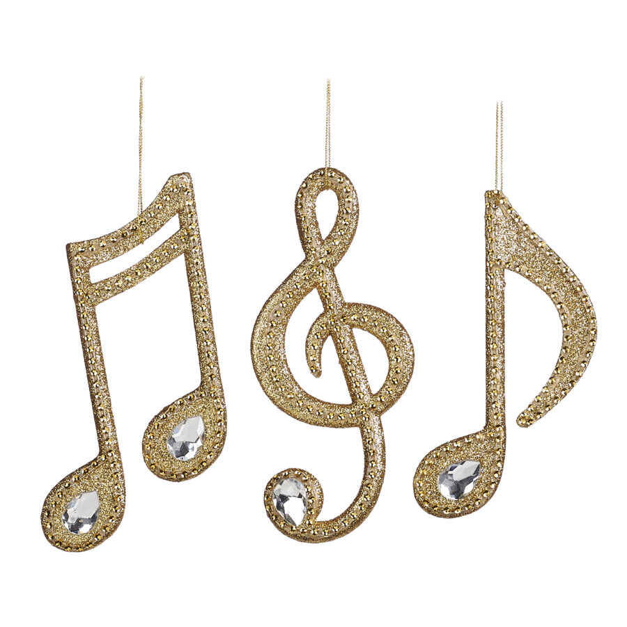 Gold Glittered Jewel Music Note Ornament