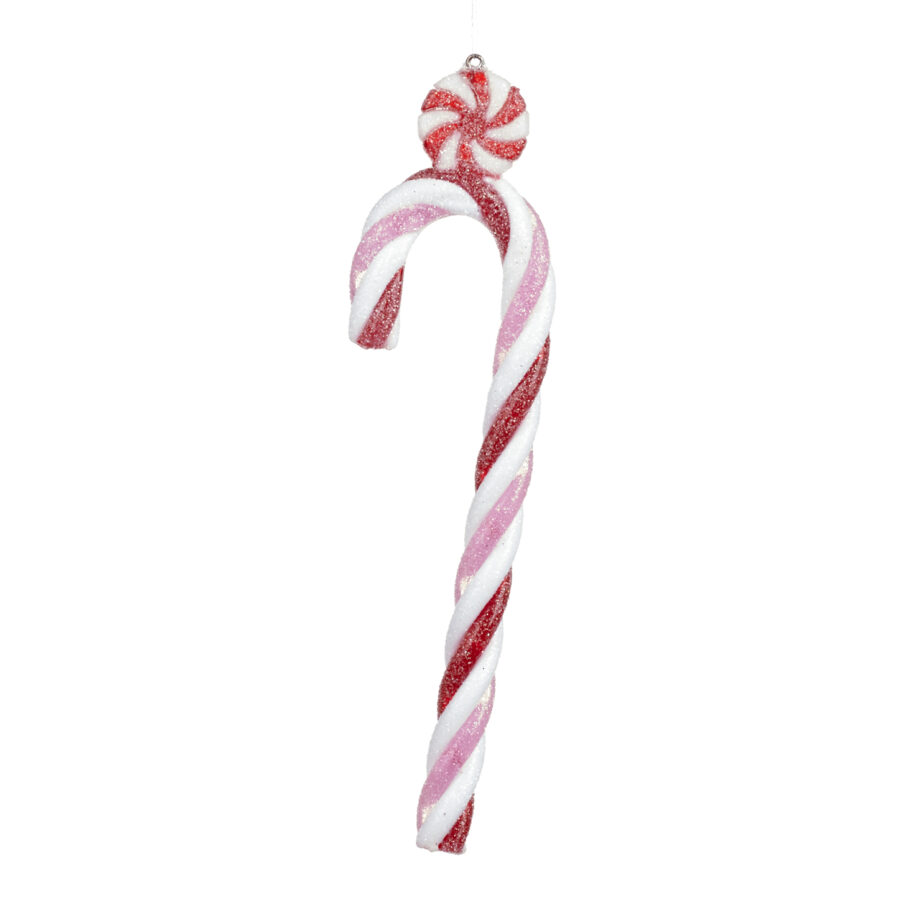 White, Pink and Red Glittered Candy Cane Ornament 18cm