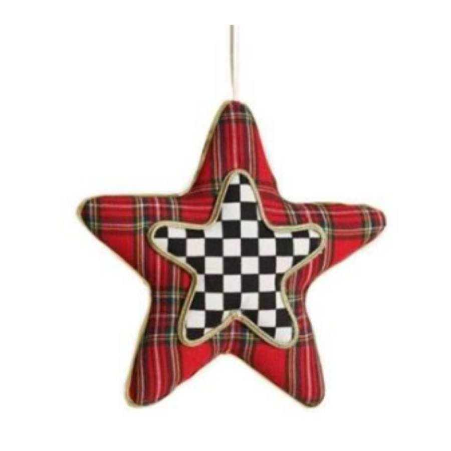 Tartan & Check Fabric Star with Gold Trim Christmas Ornament 18cm